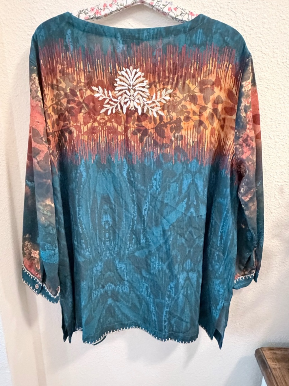 John Mark Embroidered Teal & Rust Floral Blouse XL - Picture 4 of 9
